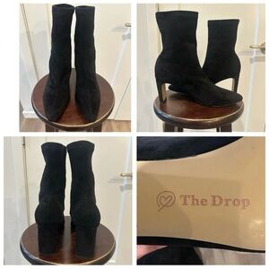 The Drop Black Suede Heeled Boots